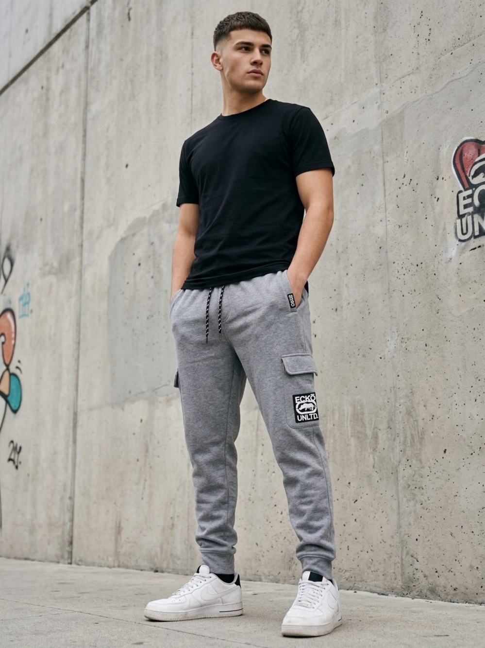 Ecko Unltd Men's Size L Grey Cargo Joggers